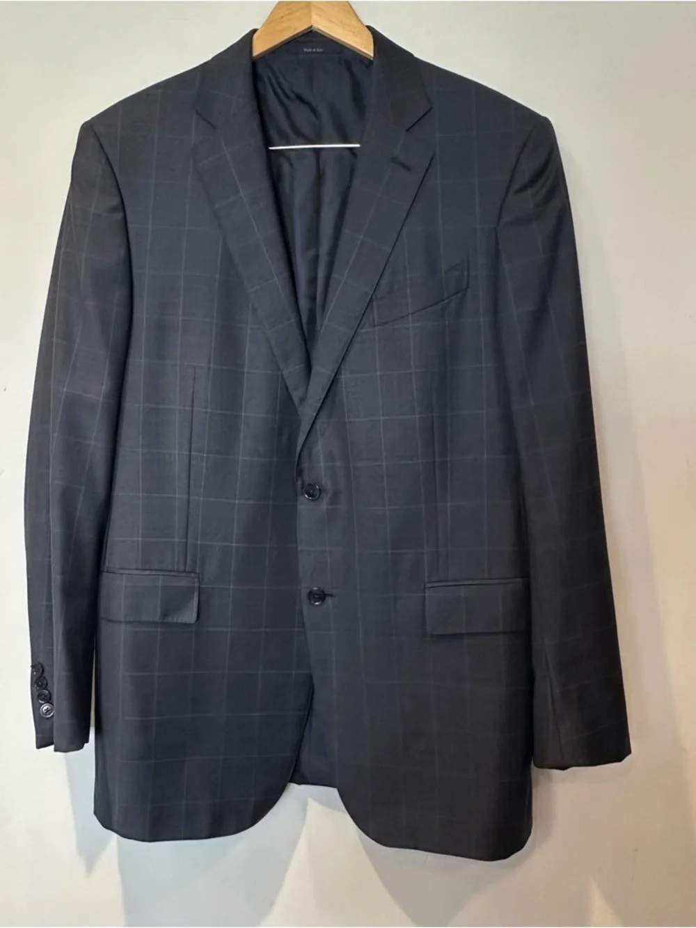 Ermenegildo Zegna 100 % Wool Navy Windowpane Two-Button Suit Jacket